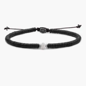 5mm Vinyl Bracelet With Moonstone Charm (Black)