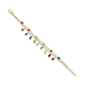 6"   1" 14 Karat Gold Plated Round and Baguette Multi Stone Bracelet