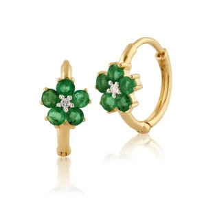 9 karat Gelbes Gold Smaragd & Diamant Band Ohrringe