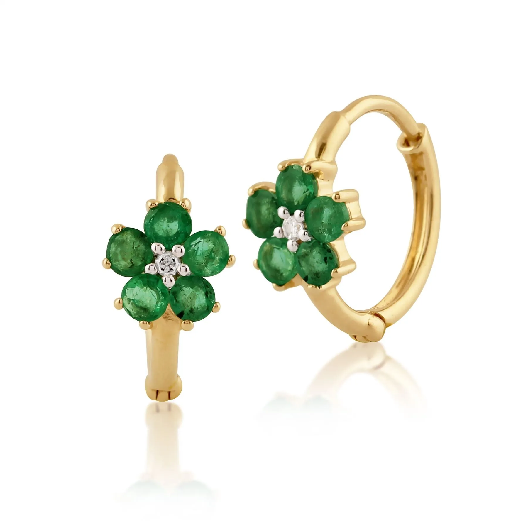 9 karat Gelbes Gold Smaragd & Diamant Band Ohrringe