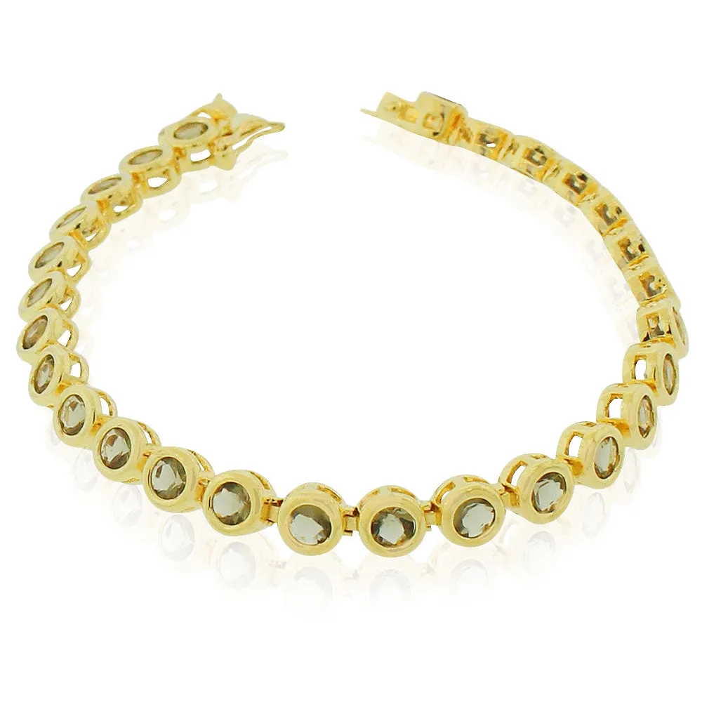 925 Sterling Silver Yellow Gold-Tone Bezel-Set Brown Round CZ Tennis Bracelet
