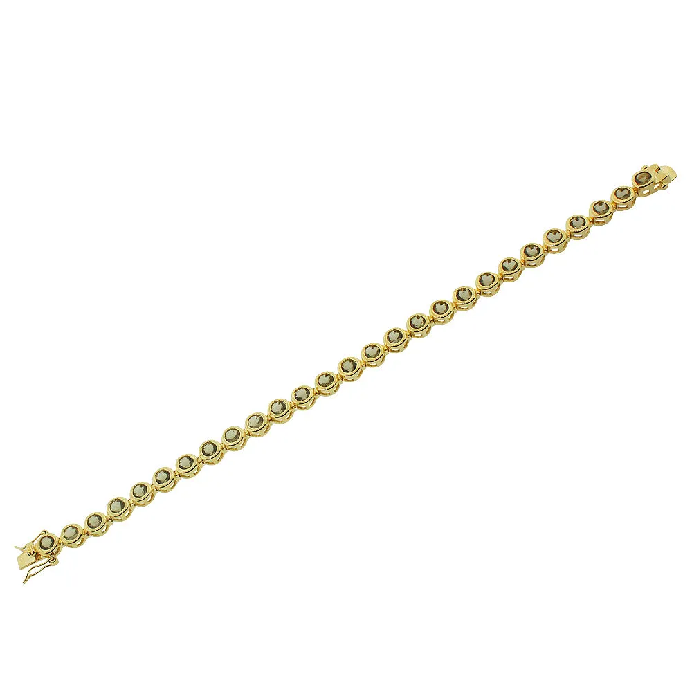925 Sterling Silver Yellow Gold-Tone Bezel-Set Brown Round CZ Tennis Bracelet