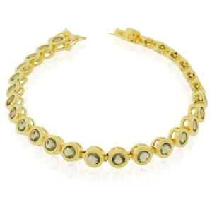 925 Sterling Silver Yellow Gold-Tone Bezel-Set Brown Round CZ Tennis Bracelet