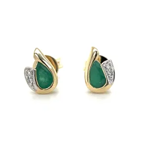 9ct Yellow Gold Emerald & Diamond Stud Earrings