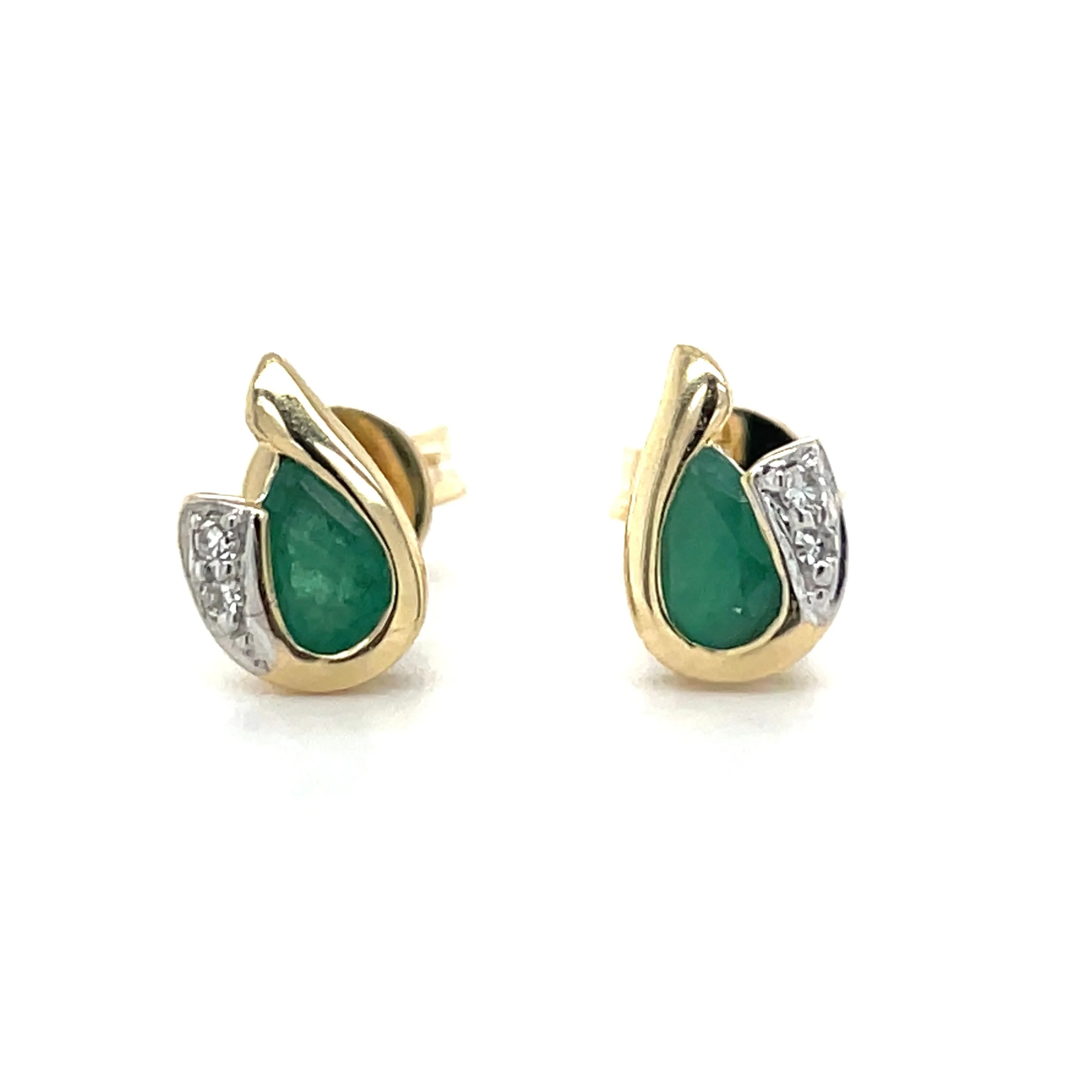 9ct Yellow Gold Emerald & Diamond Stud Earrings