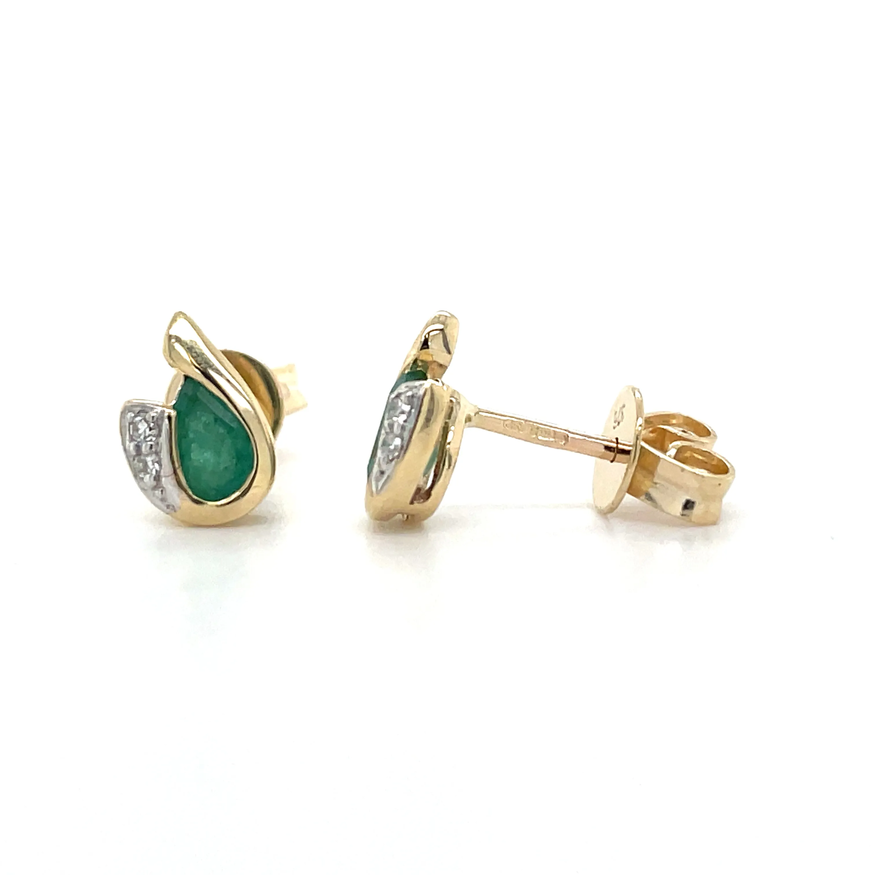 9ct Yellow Gold Emerald & Diamond Stud Earrings