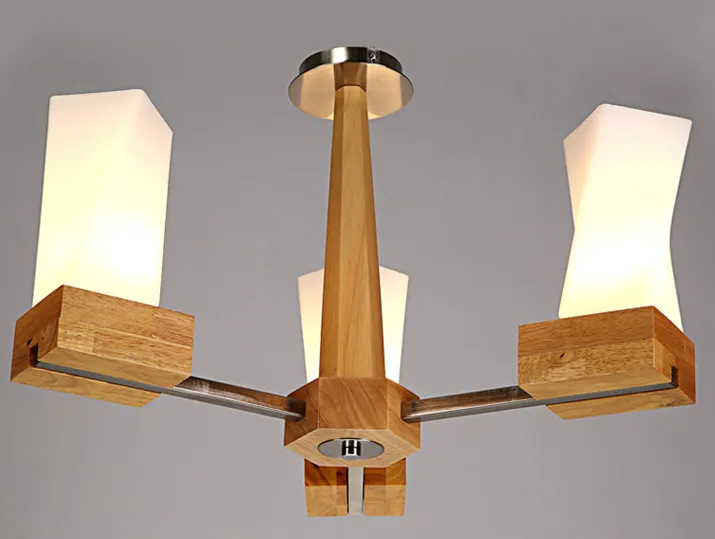 Acey Frosted Glass With Wood Pillars Hanging Lamp