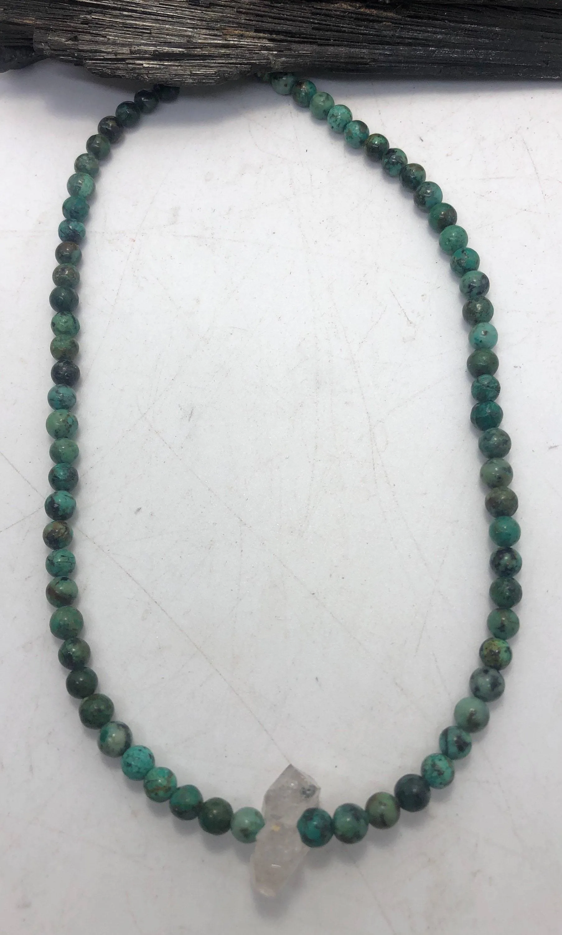 African Turquoise Beaded necklace with Moroccan Herkimer Diamond