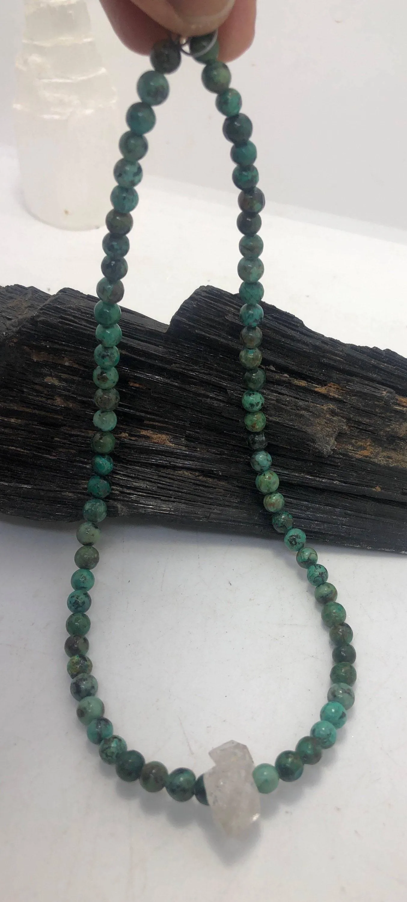African Turquoise Beaded necklace with Moroccan Herkimer Diamond