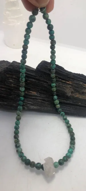 African Turquoise Beaded necklace with Moroccan Herkimer Diamond