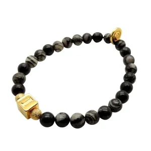 Alphabet Cube Charm Gemstone Bead Bracelet