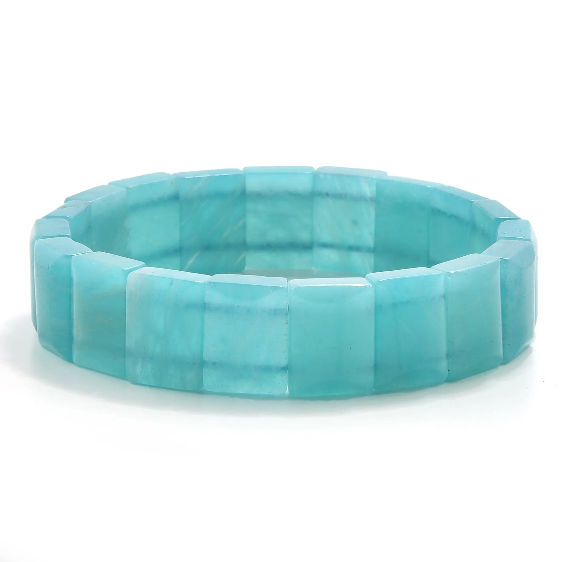 Amazonite Square Gemstone 15mm Beads Elastic Bracelet