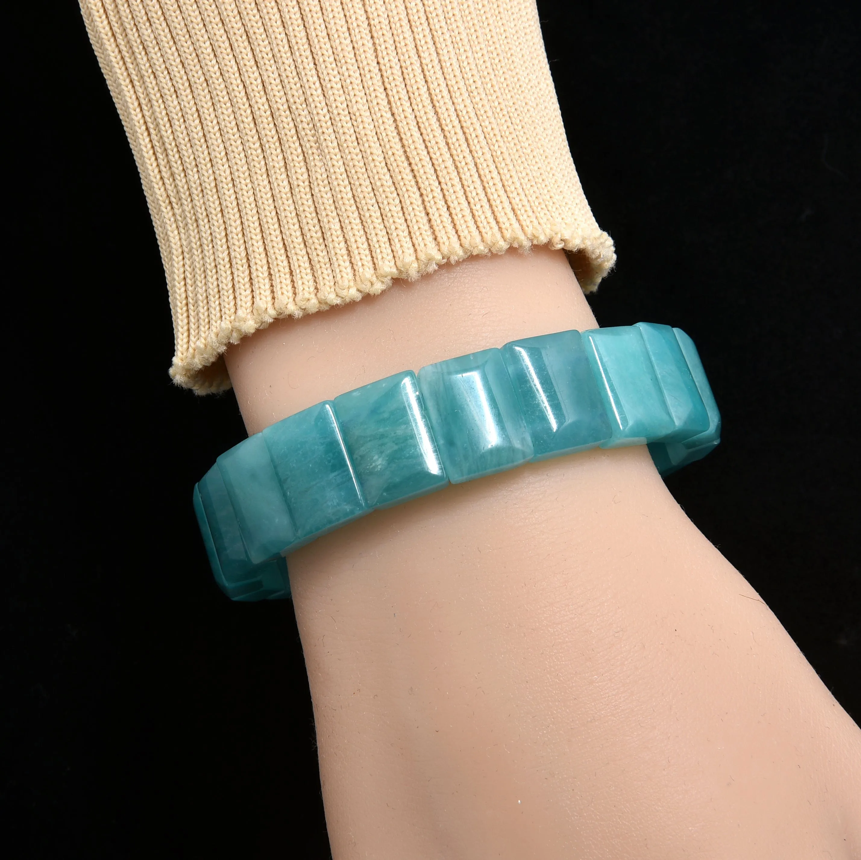Amazonite Square Gemstone 15mm Beads Elastic Bracelet