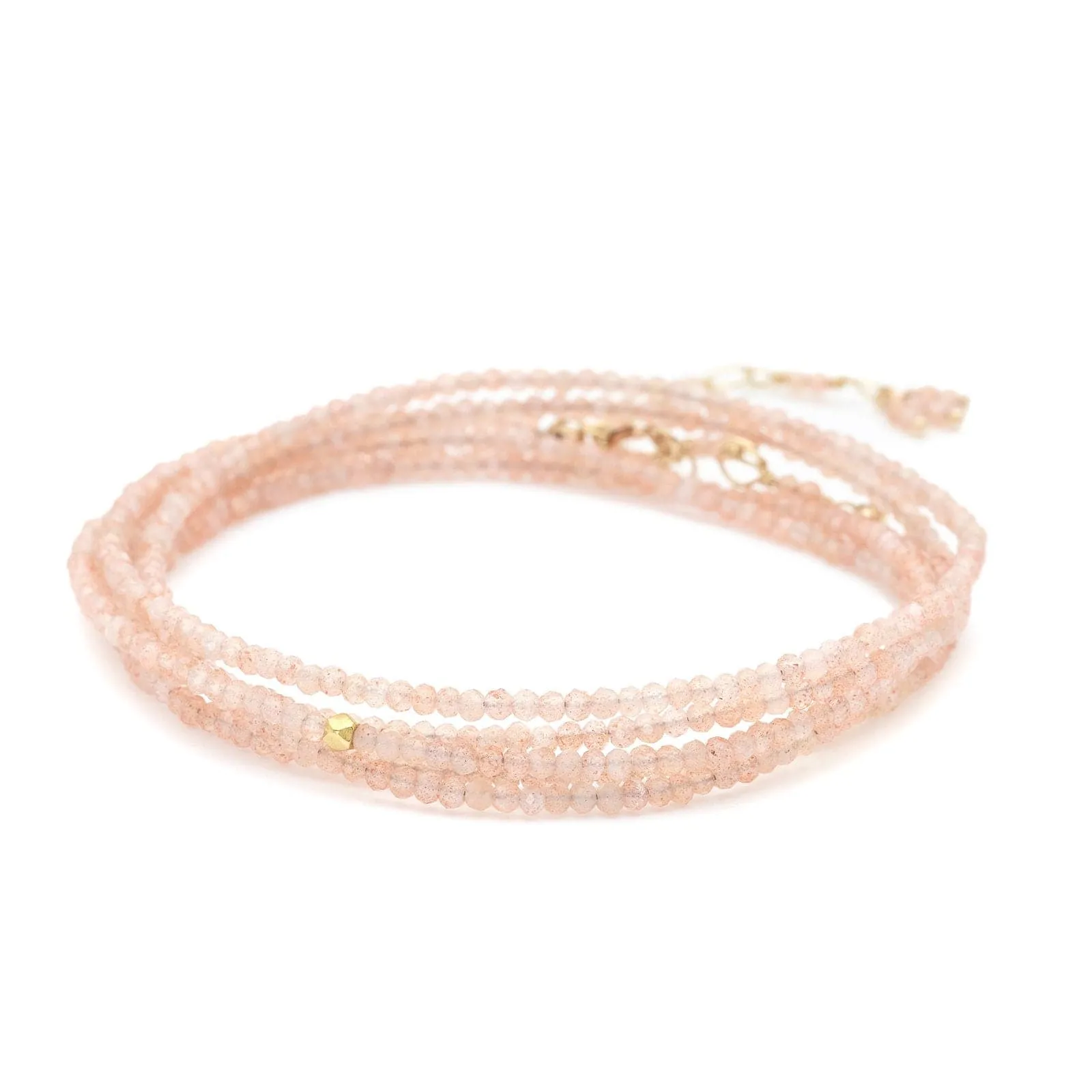 ANNE SPORTUN 34 INCH BLUSH MOONSTONE BEAD WRAP BRACELET/NECKLACE 18K YELLOW GOLD ACCENT BEAD