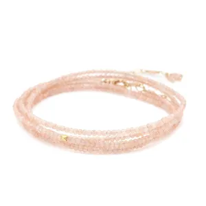 ANNE SPORTUN 34 INCH BLUSH MOONSTONE BEAD WRAP BRACELET/NECKLACE 18K YELLOW GOLD ACCENT BEAD