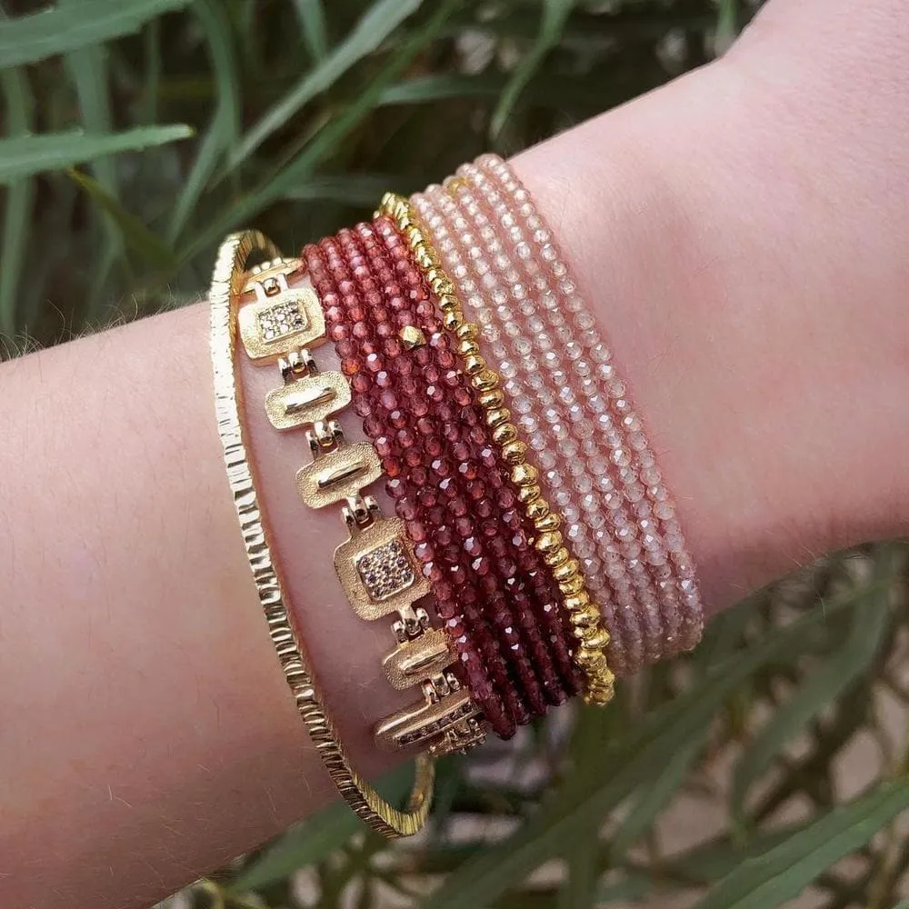 ANNE SPORTUN 34 INCH BLUSH MOONSTONE BEAD WRAP BRACELET/NECKLACE 18K YELLOW GOLD ACCENT BEAD