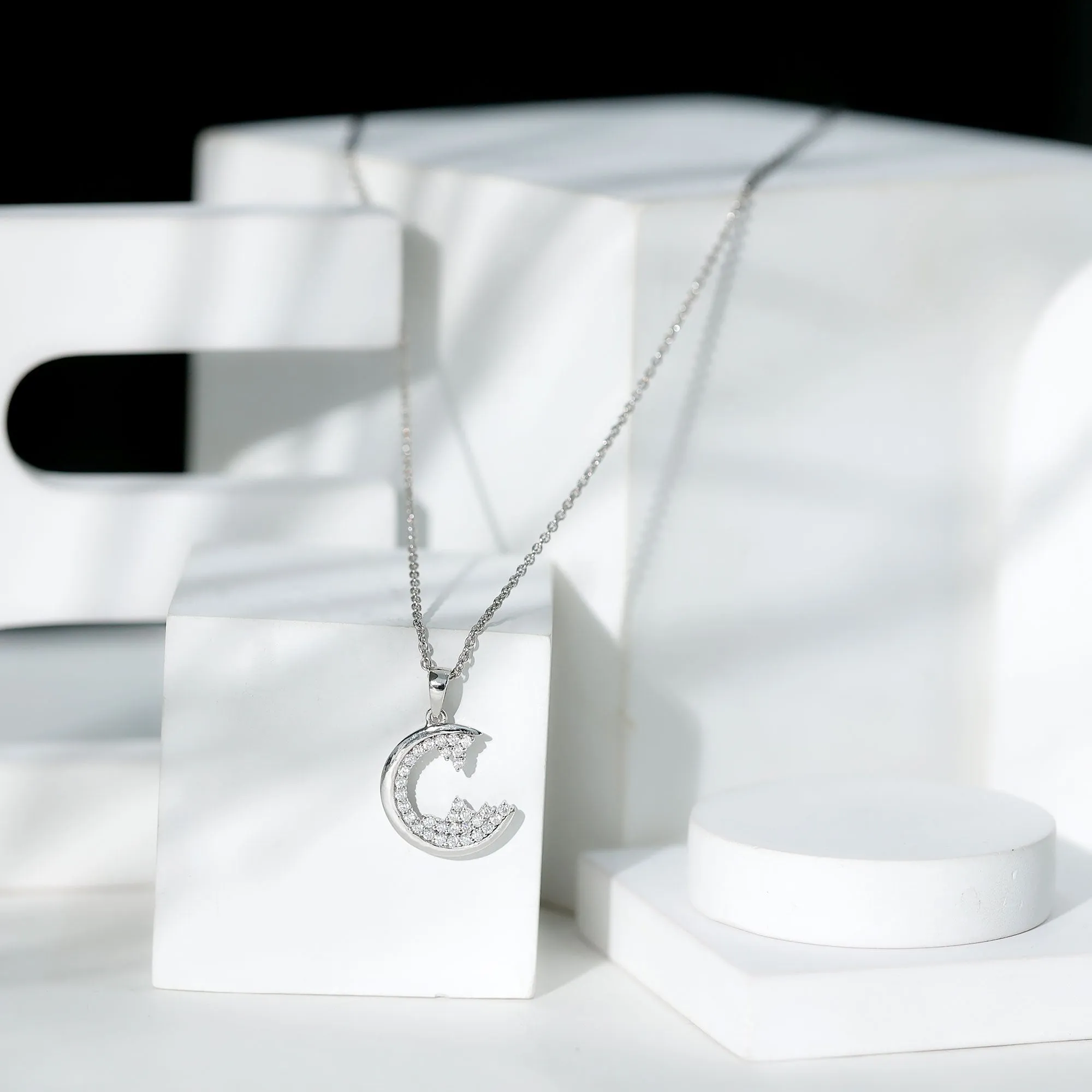 Antique Moissanite Cluster C Initial Pendant
