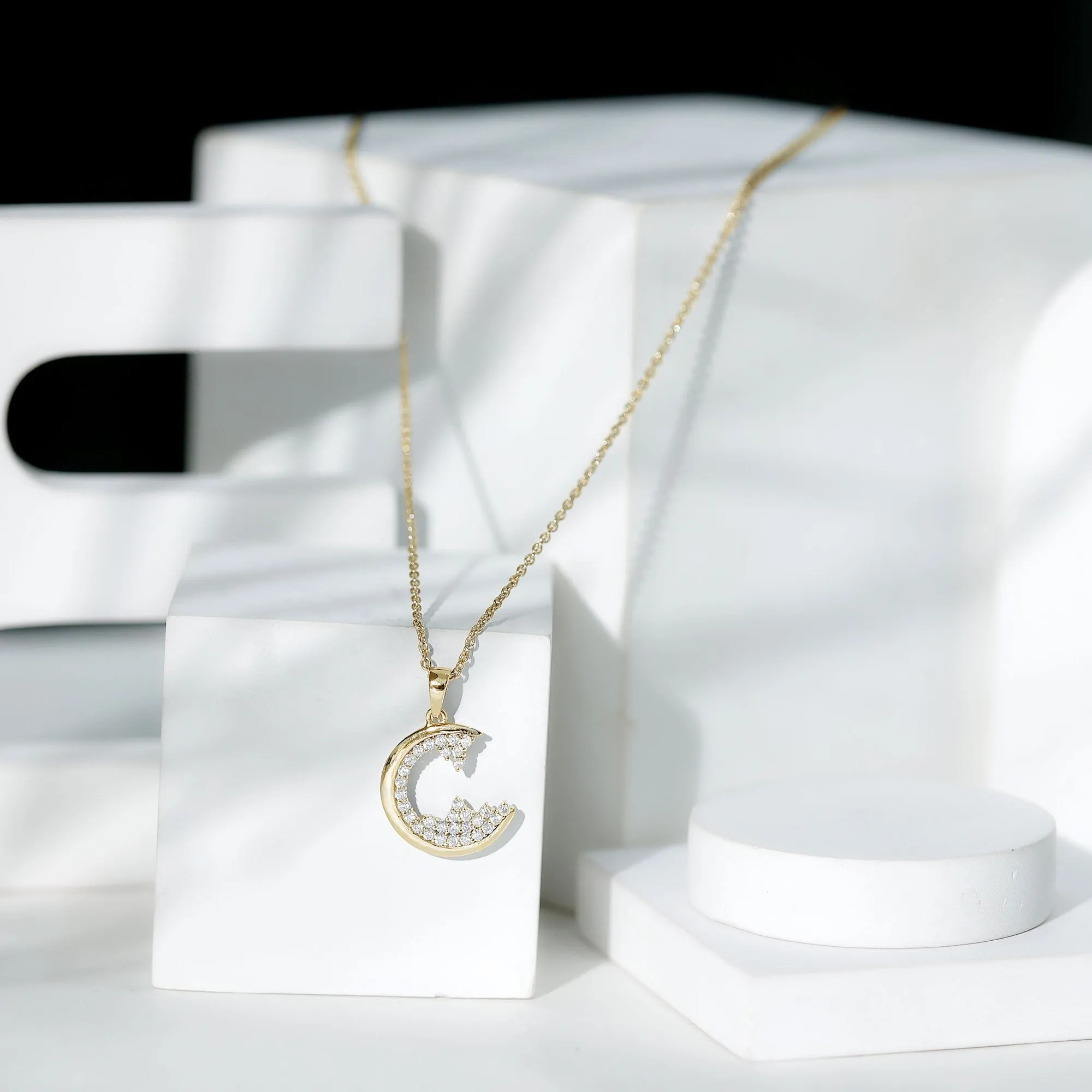 Antique Moissanite Cluster C Initial Pendant