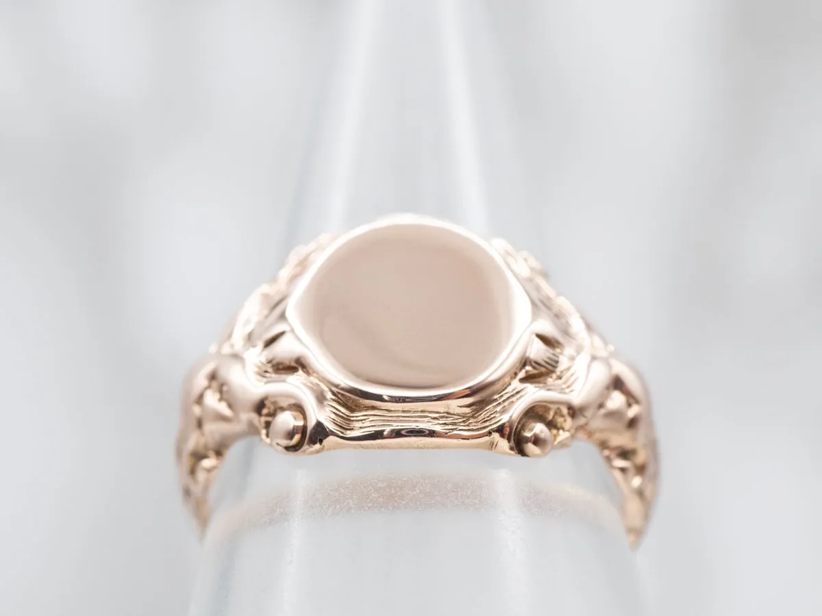 Antique Rose Gold Lions Head Signet Ring
