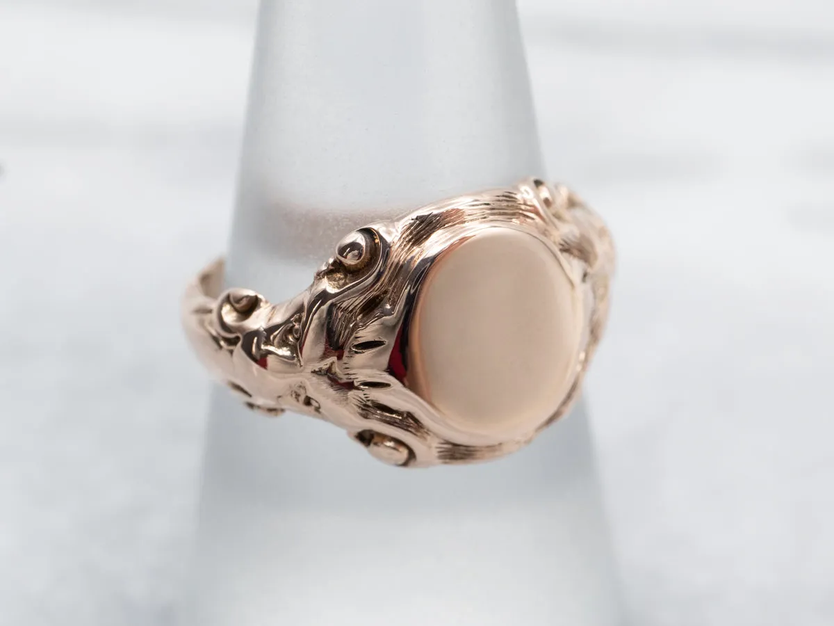 Antique Rose Gold Lions Head Signet Ring