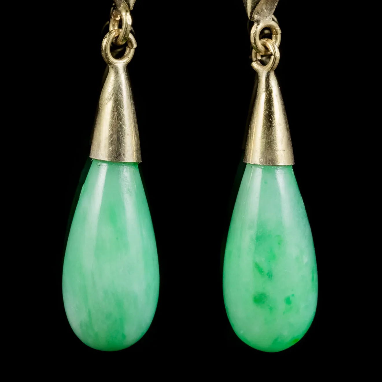 Antique Victorian Jade Diamond Drop Earrings 18Ct Gold Circa 1900