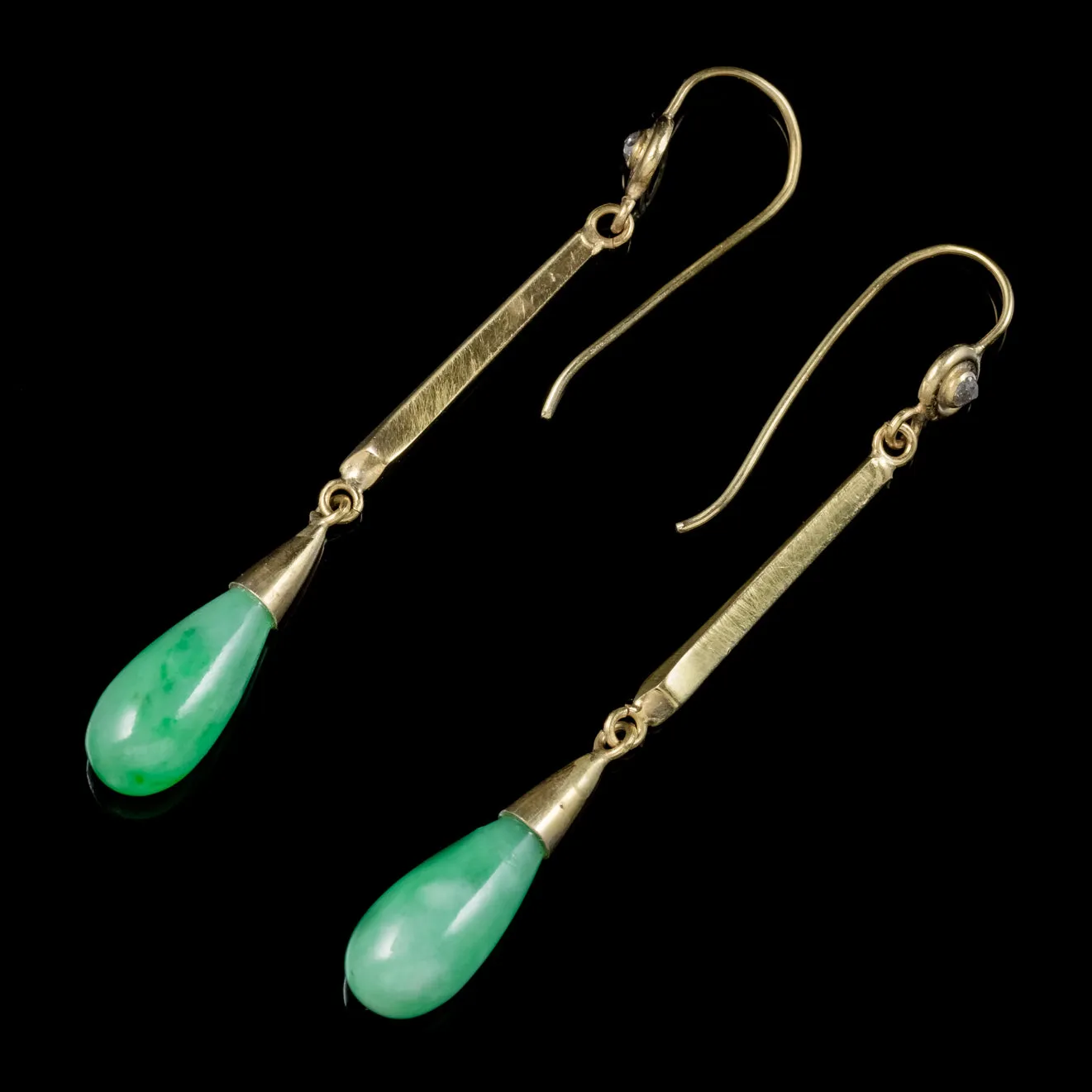 Antique Victorian Jade Diamond Drop Earrings 18Ct Gold Circa 1900