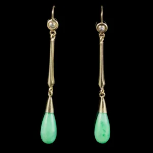 Antique Victorian Jade Diamond Drop Earrings 18Ct Gold Circa 1900