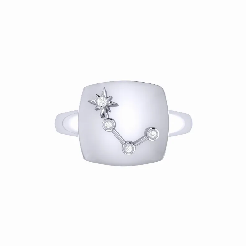 Aries Ram Diamond Constellation Signet Ring in Sterling Silver