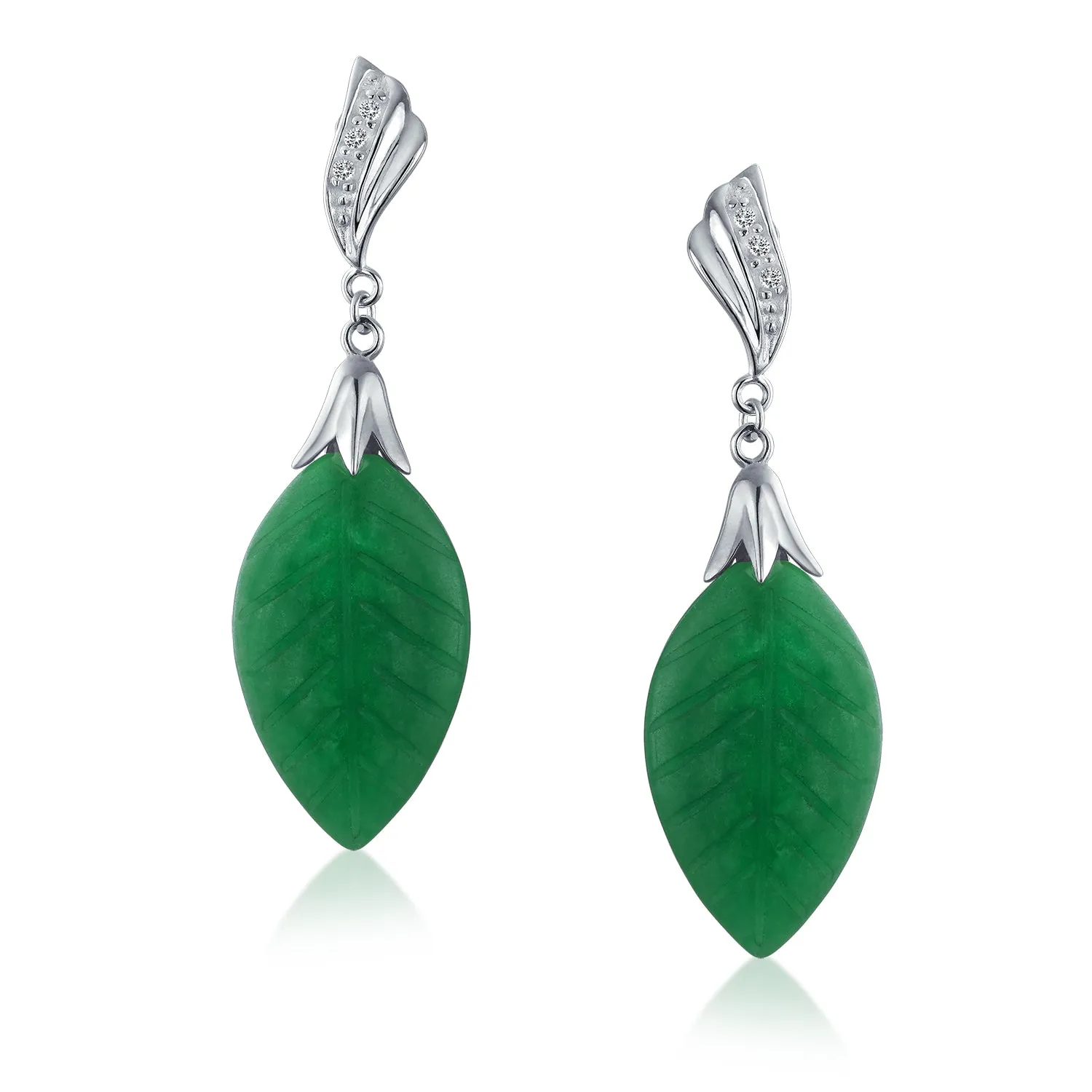 Asian Good Fortune Green Disc Jade Drop Earrings Gold Plated Silver