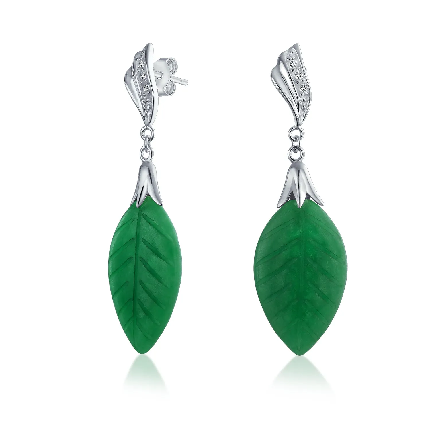Asian Good Fortune Green Disc Jade Drop Earrings Gold Plated Silver