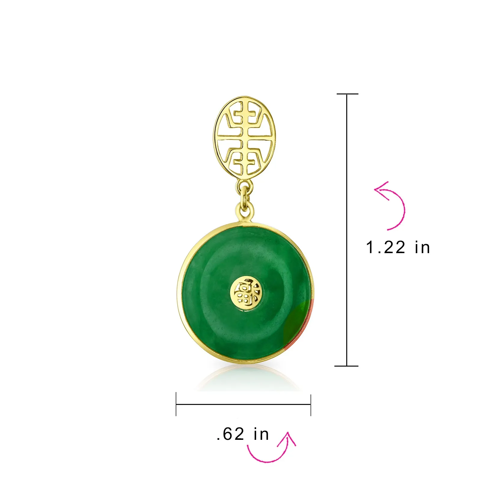 Asian Good Fortune Green Disc Jade Drop Earrings Gold Plated Silver