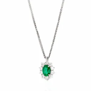 Baikalla™ 18k White Gold AAA Emerald Round 4 Prong Set Necklace With Diamond