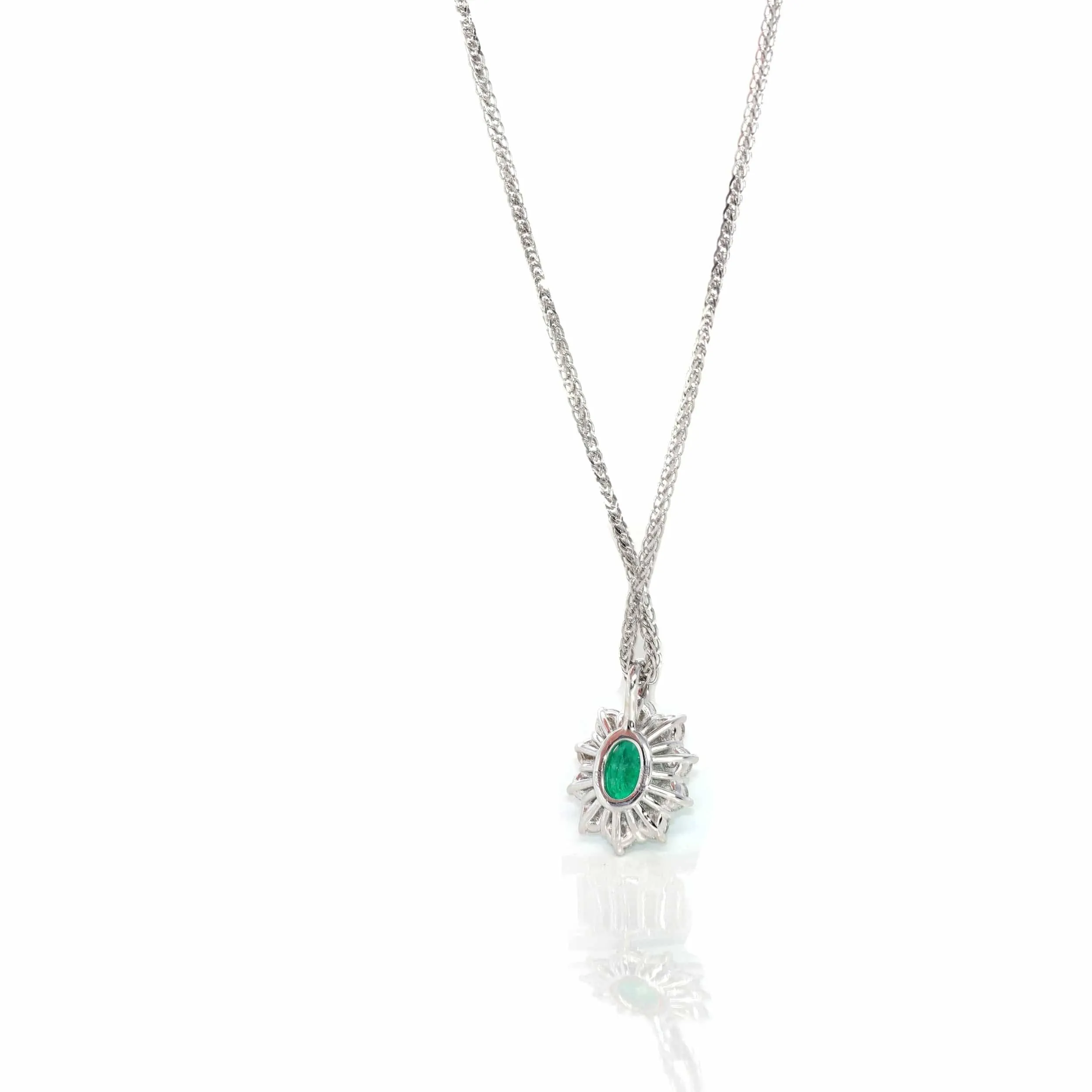 Baikalla™ 18k White Gold AAA Emerald Round 4 Prong Set Necklace With Diamond