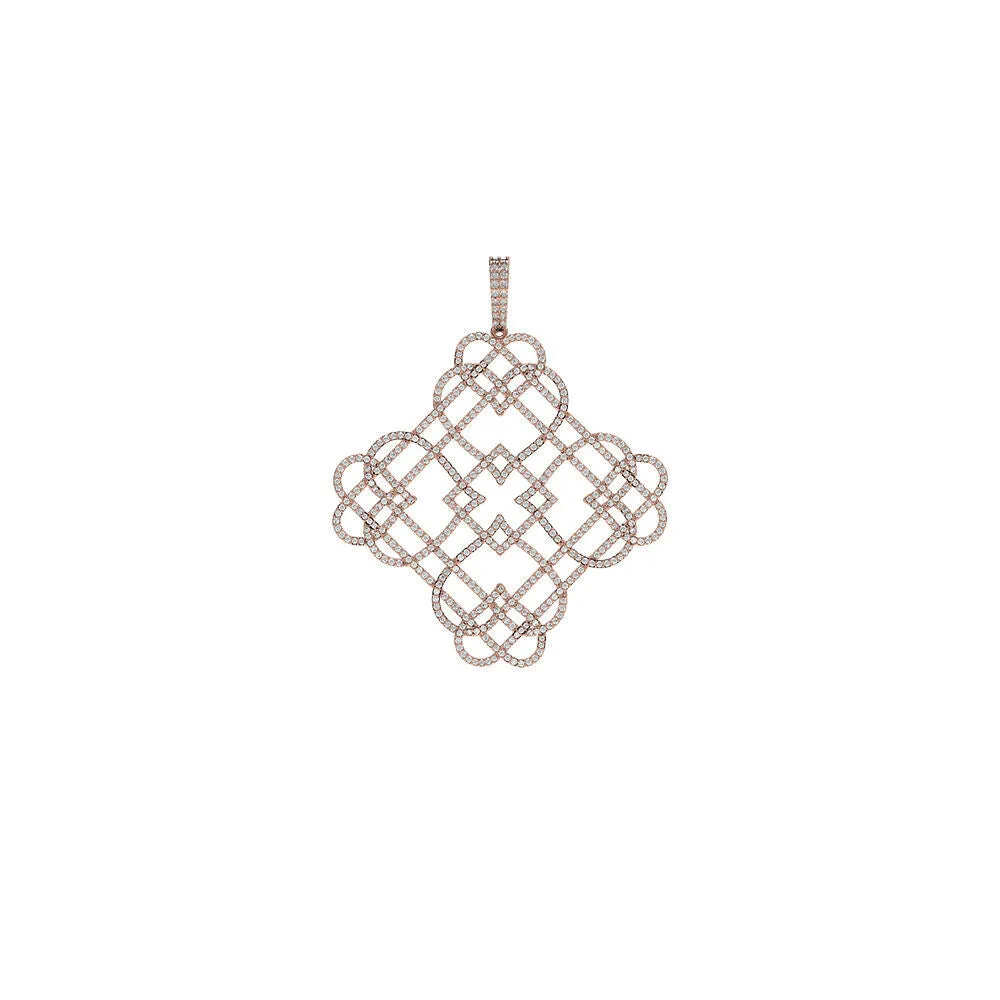 Beautiful Pave White Diamond Fine 14k Rose Gold Rhombus Handmade Pendant Jewelry