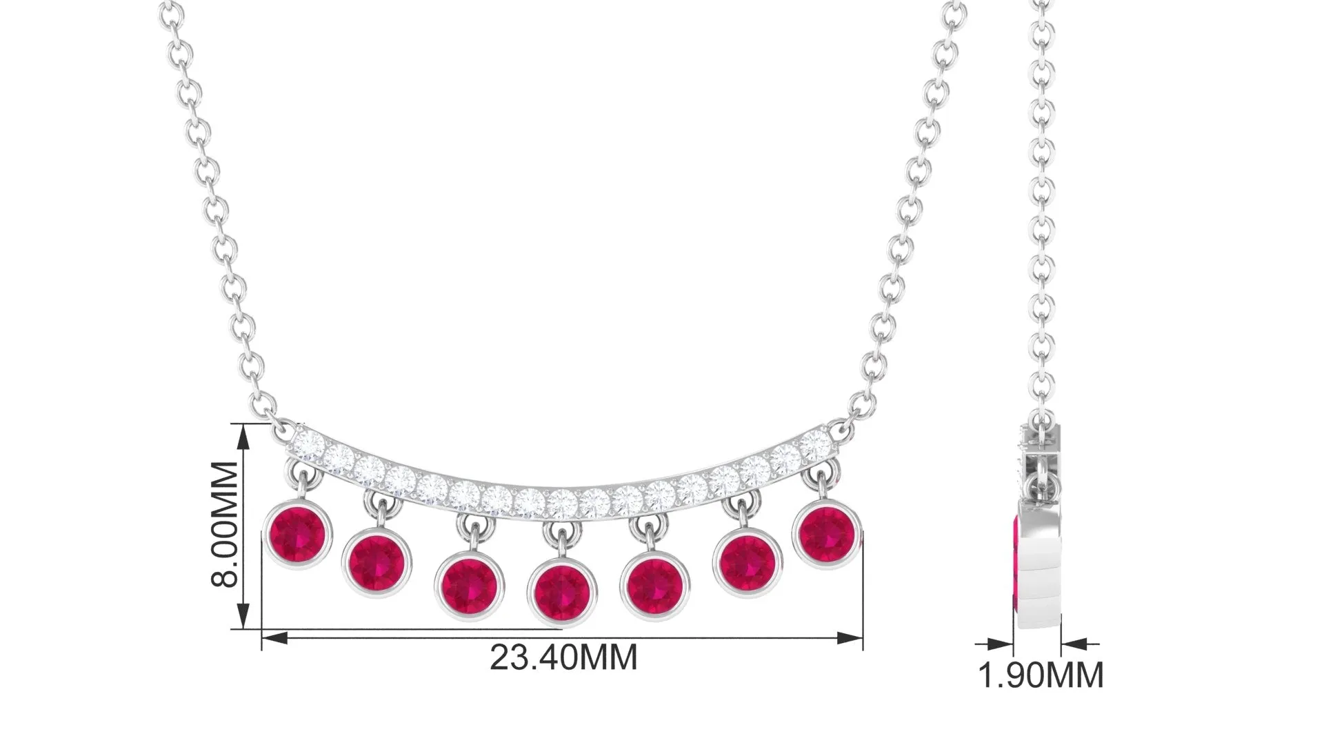 Bezel Set Ruby Seven Stone Bar Necklace with Diamond