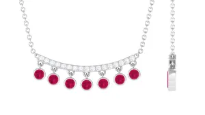 Bezel Set Ruby Seven Stone Bar Necklace with Diamond