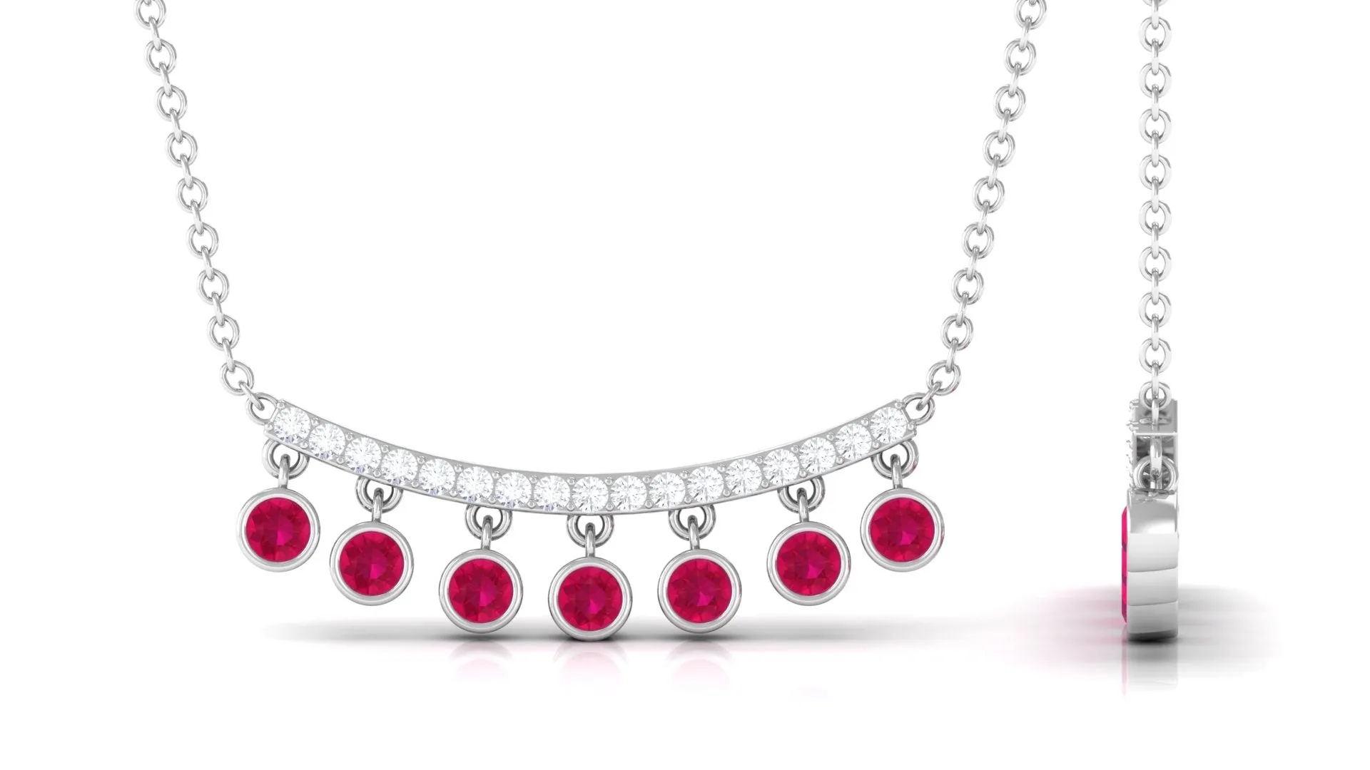 Bezel Set Ruby Seven Stone Bar Necklace with Diamond