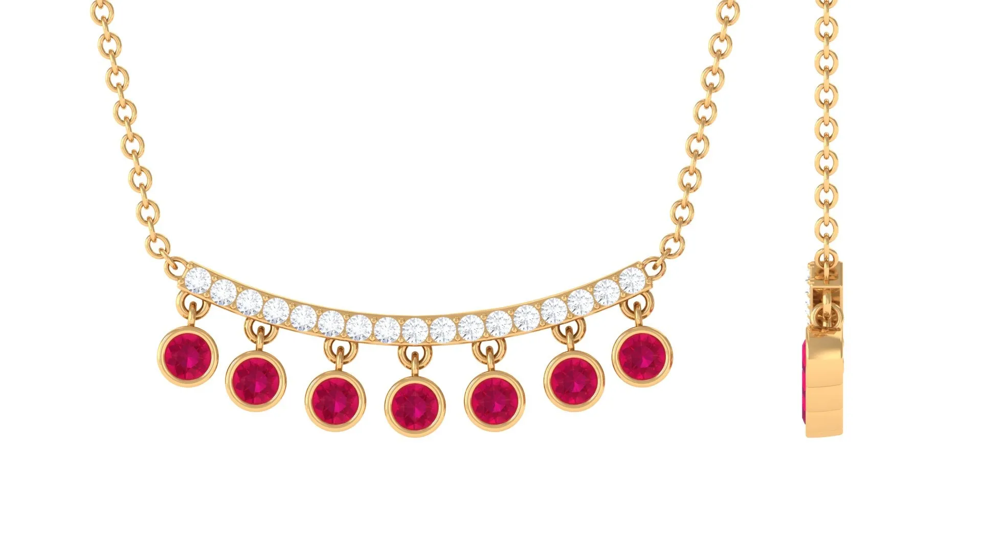 Bezel Set Ruby Seven Stone Bar Necklace with Diamond