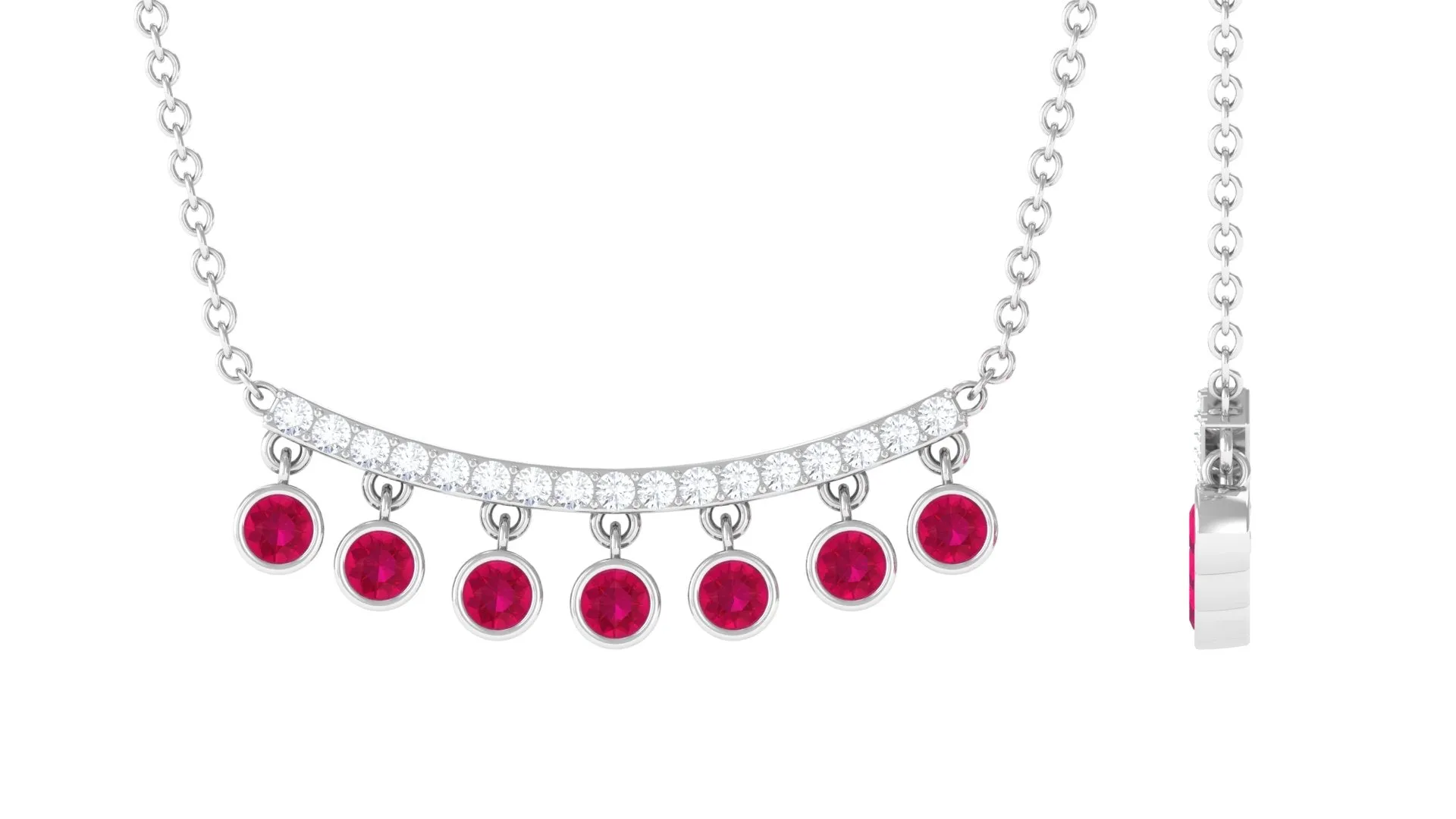 Bezel Set Ruby Seven Stone Bar Necklace with Diamond