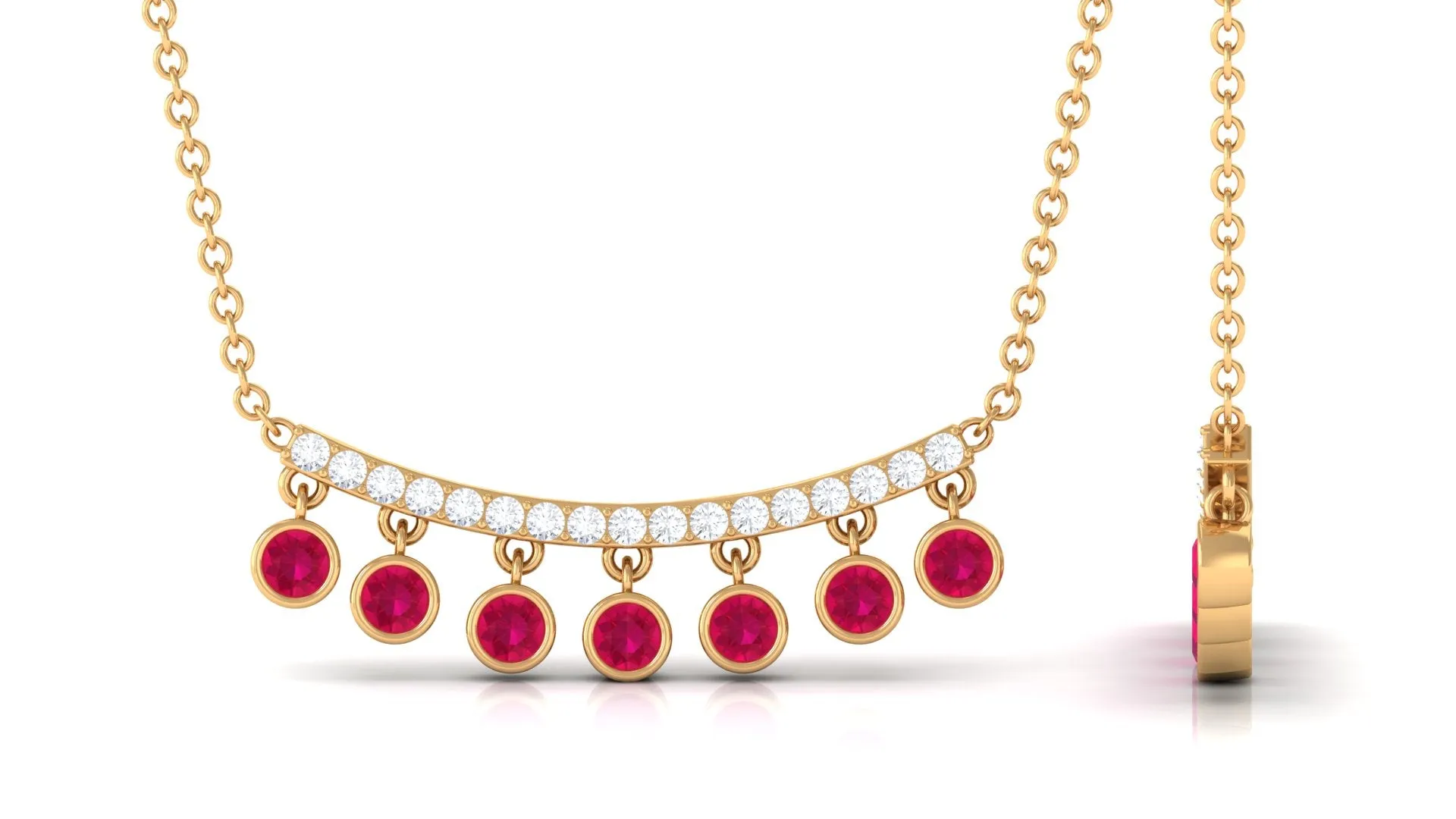 Bezel Set Ruby Seven Stone Bar Necklace with Diamond