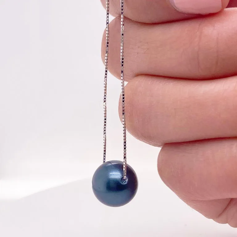 Black Dyed Pearl Slide Pendant Necklace