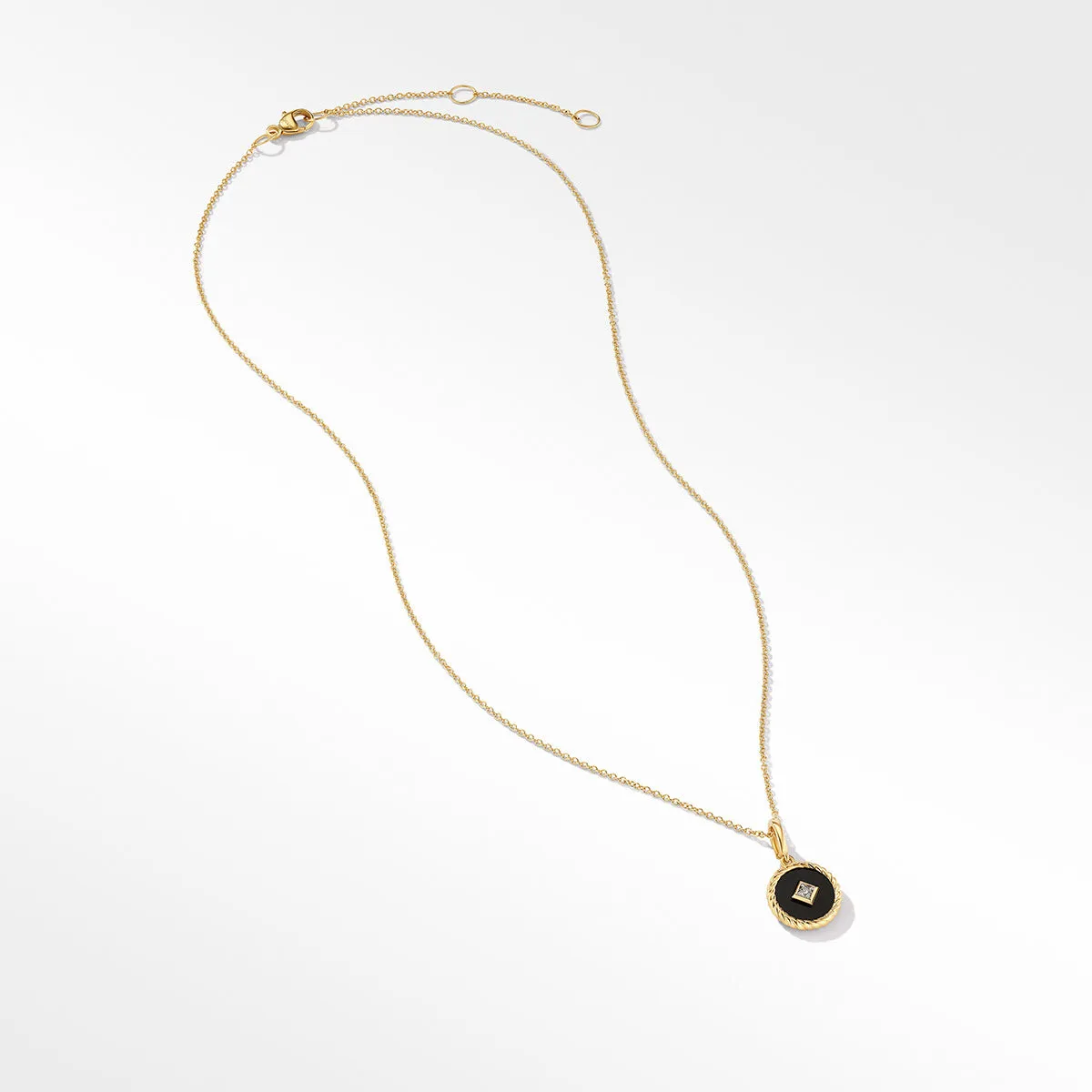 Black Enamel Charm Necklace with 18K Yellow Gold and Diamond