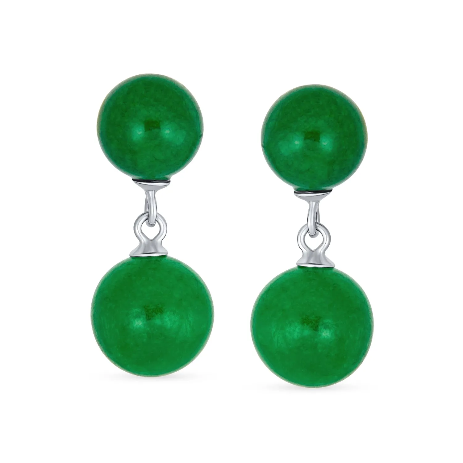 Black Onyx Green Jade Double Ball Chain Earrings Sterling Silver 8MM