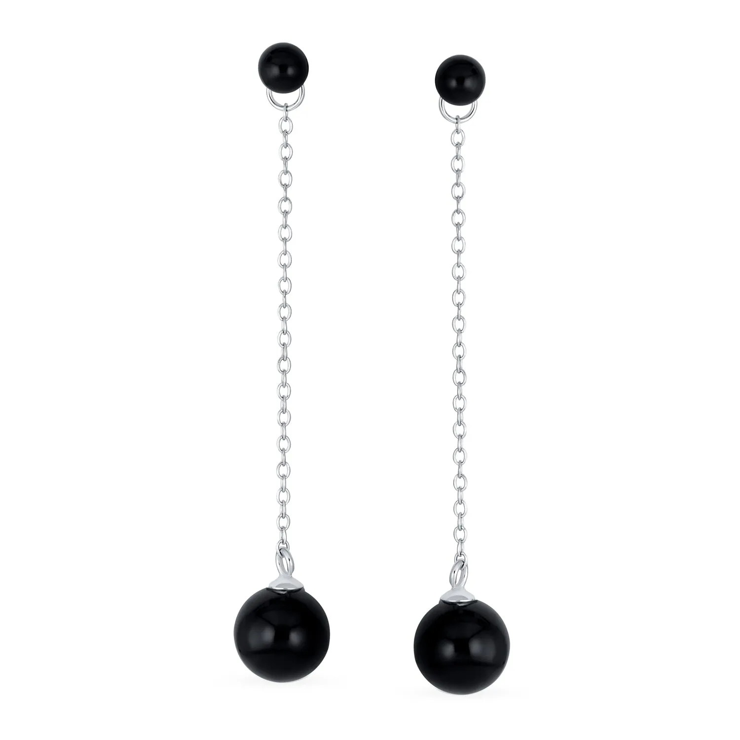 Black Onyx Green Jade Double Ball Chain Earrings Sterling Silver 8MM