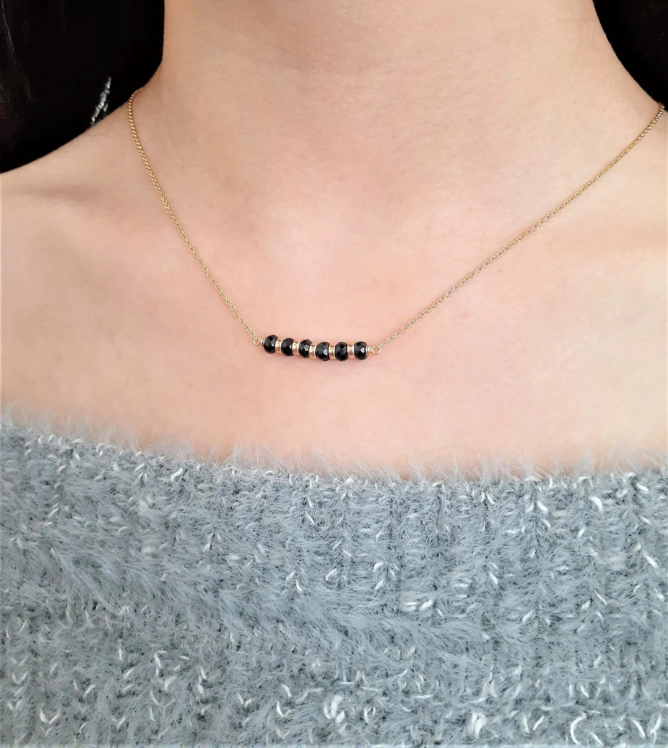 Black Spinel Bar Necklace