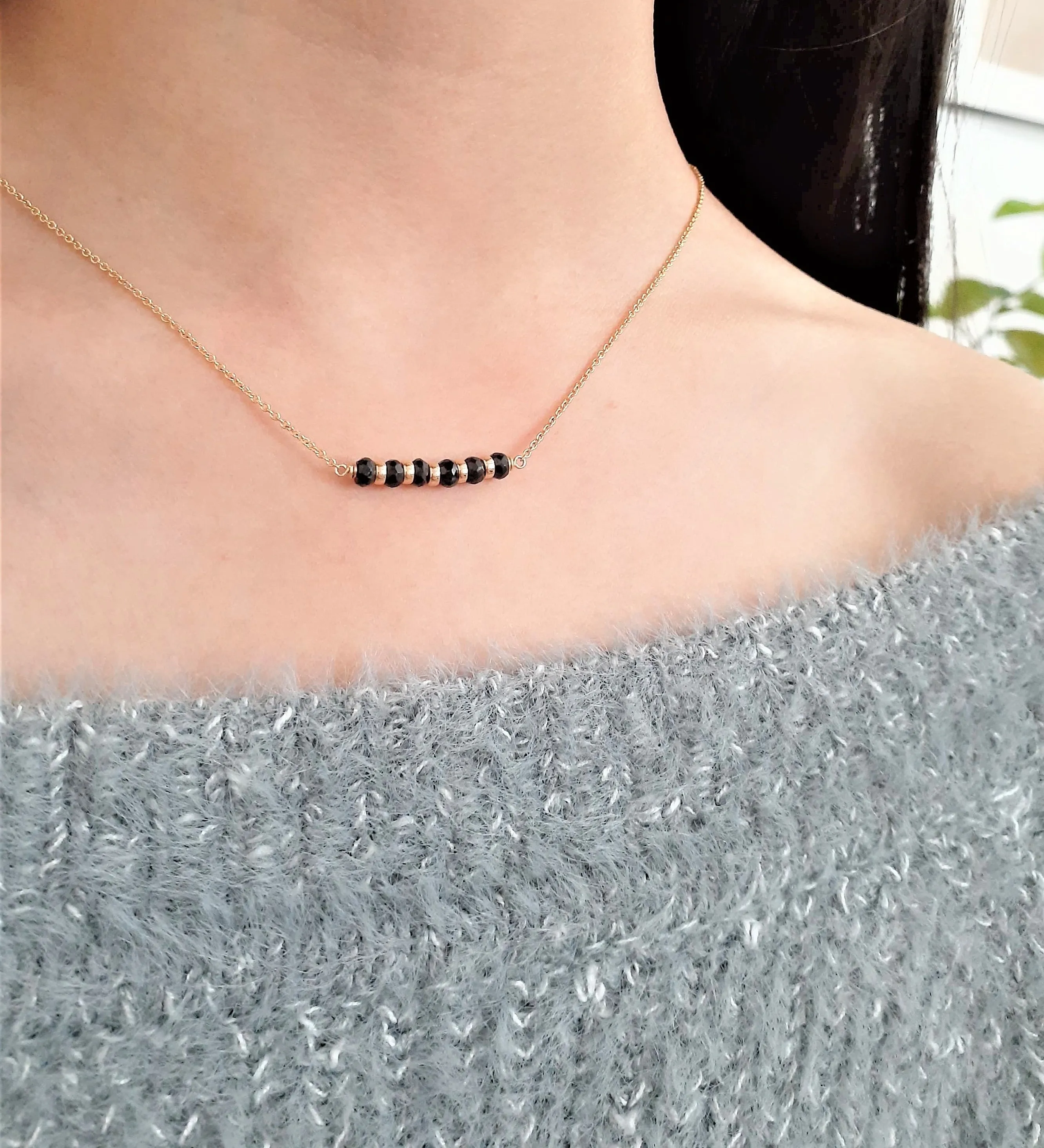 Black Spinel Bar Necklace