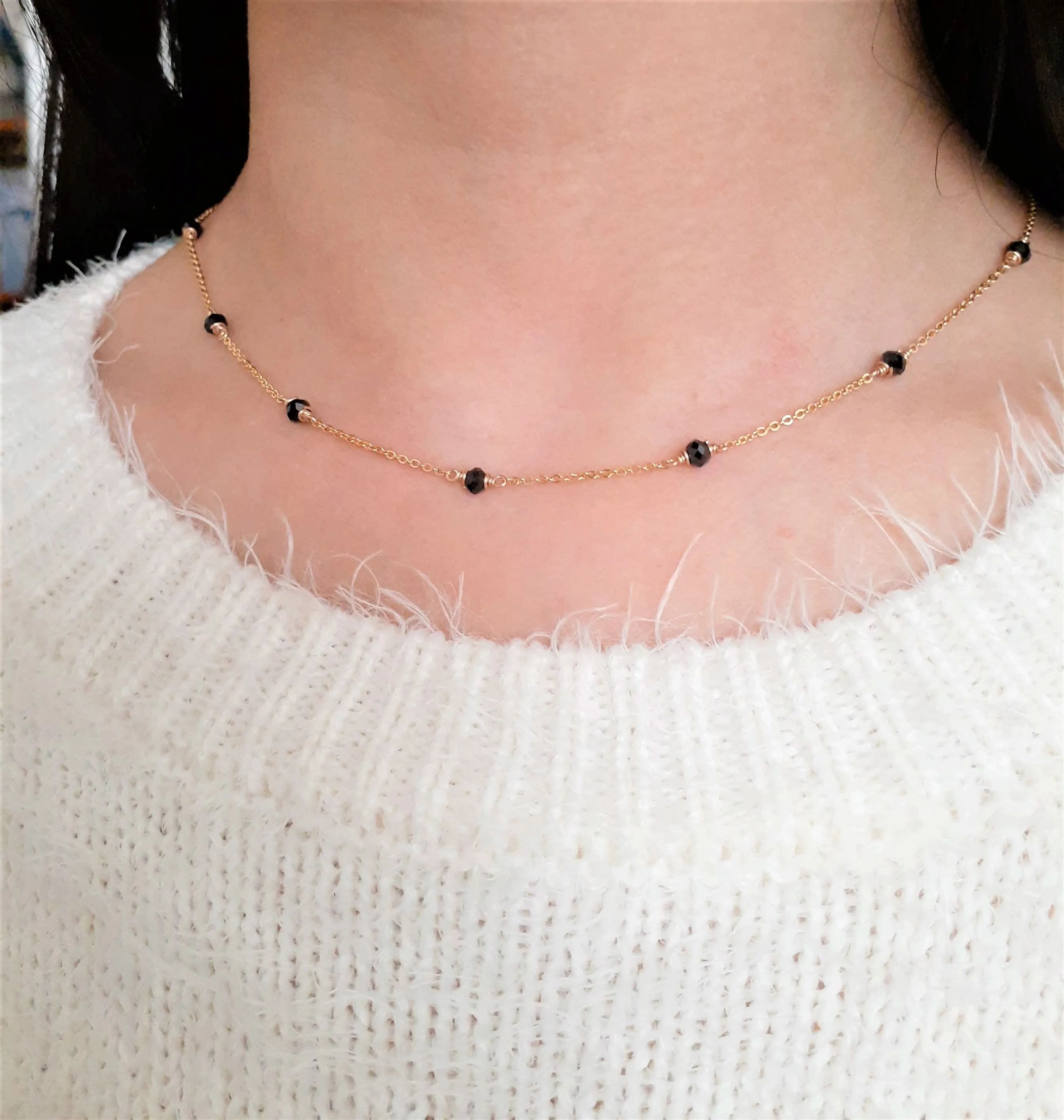 Black Spinel Beaded Choker Necklace