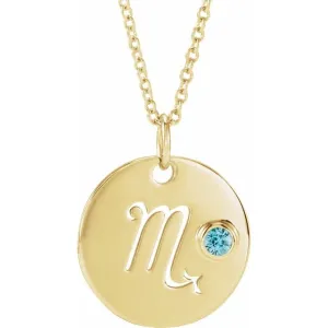Blue Zircon Scorpio Zodiac Disc 16-18" Necklace