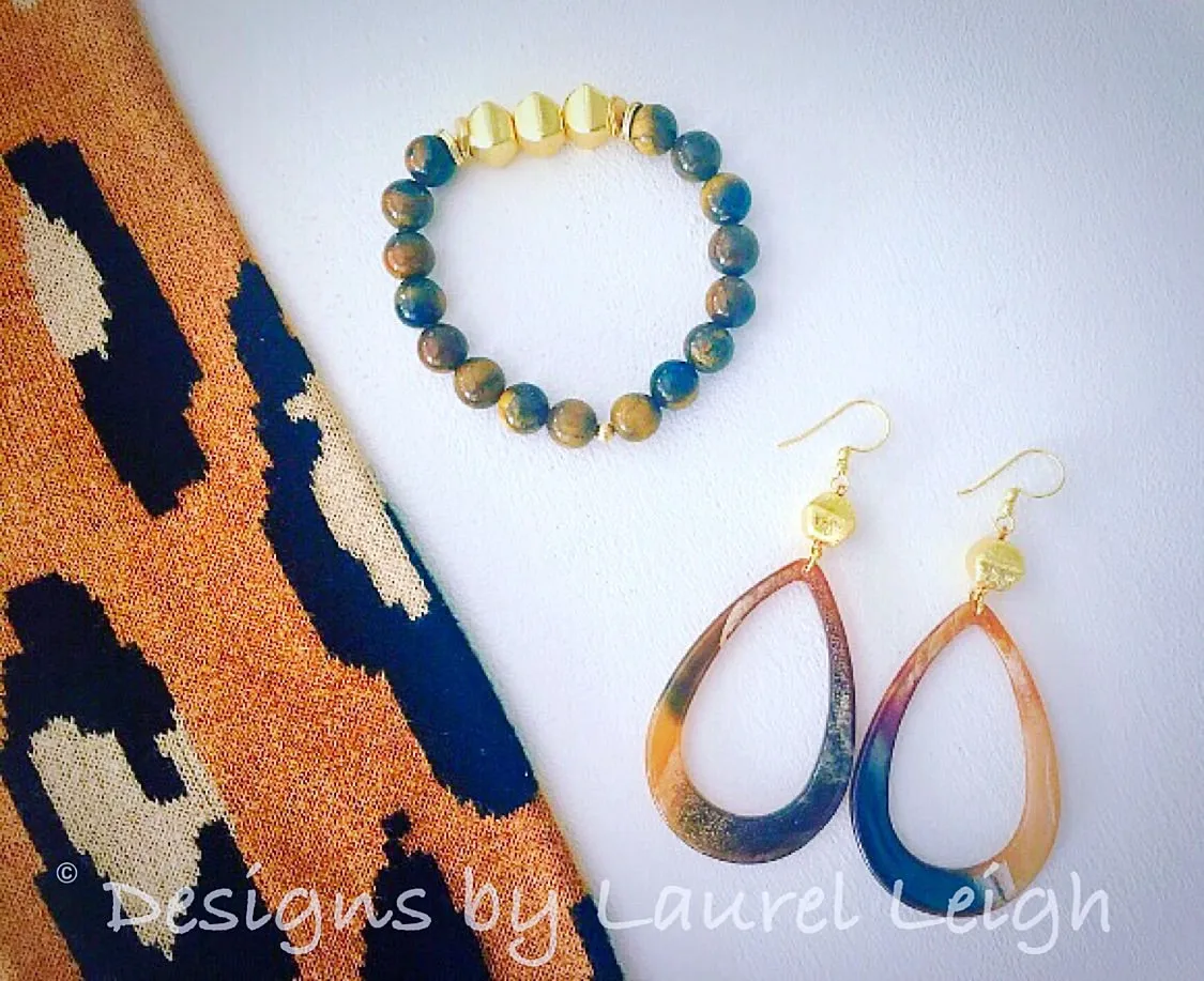 Brown Tiger’s Eye Gemstone and Gold Beaded Bracelet