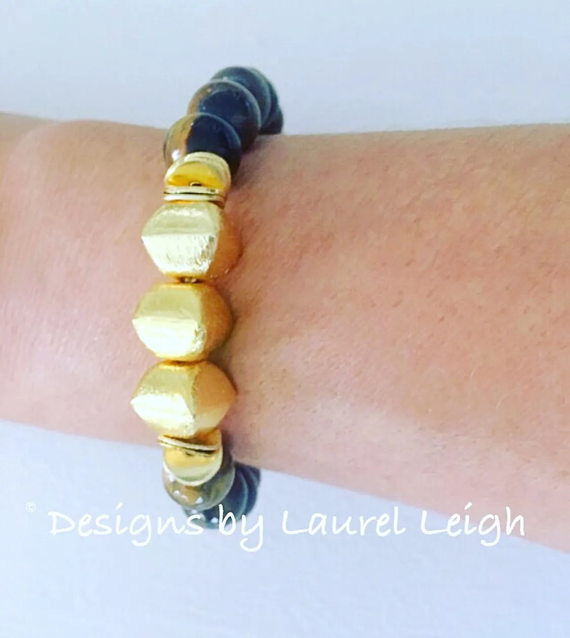 Brown Tiger’s Eye Gemstone and Gold Beaded Bracelet